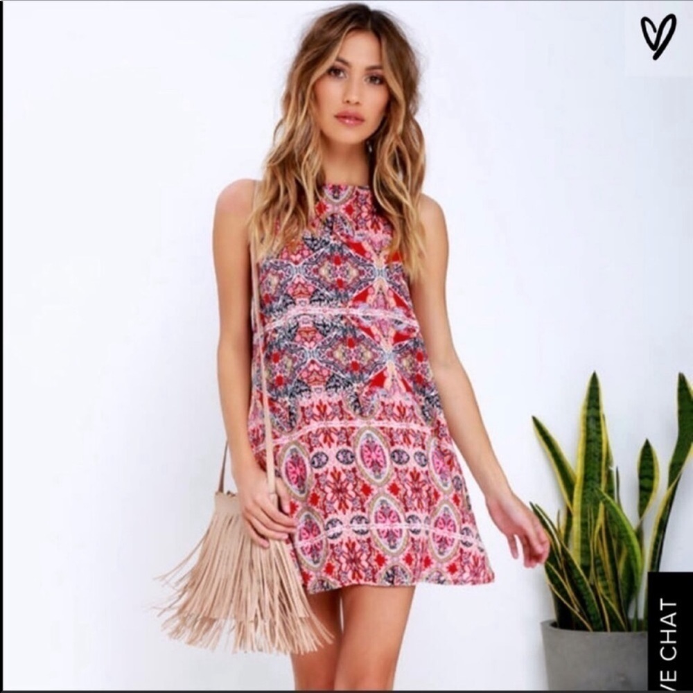 Lulu's Pink Multicolor Printed Sleeveless Mini Dress
